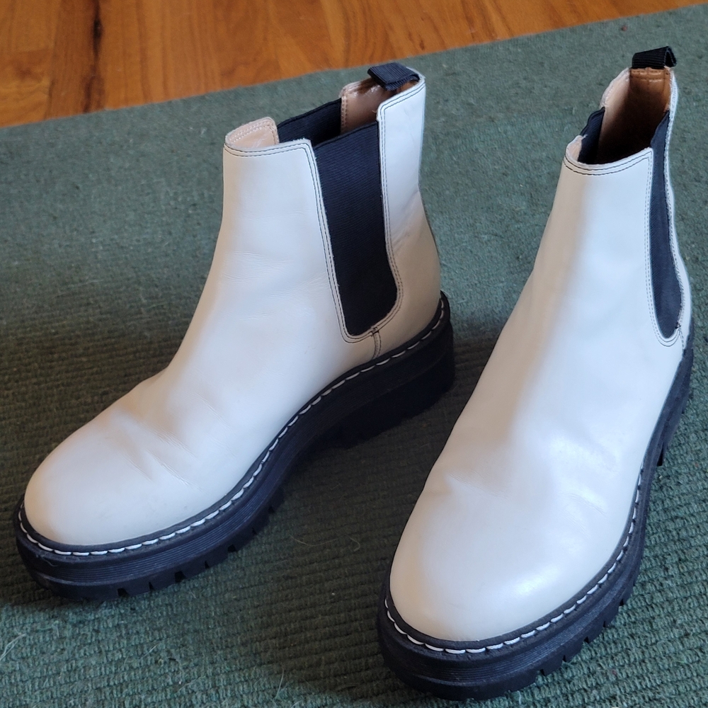 Marc Fisher White and Black Ankle Boots